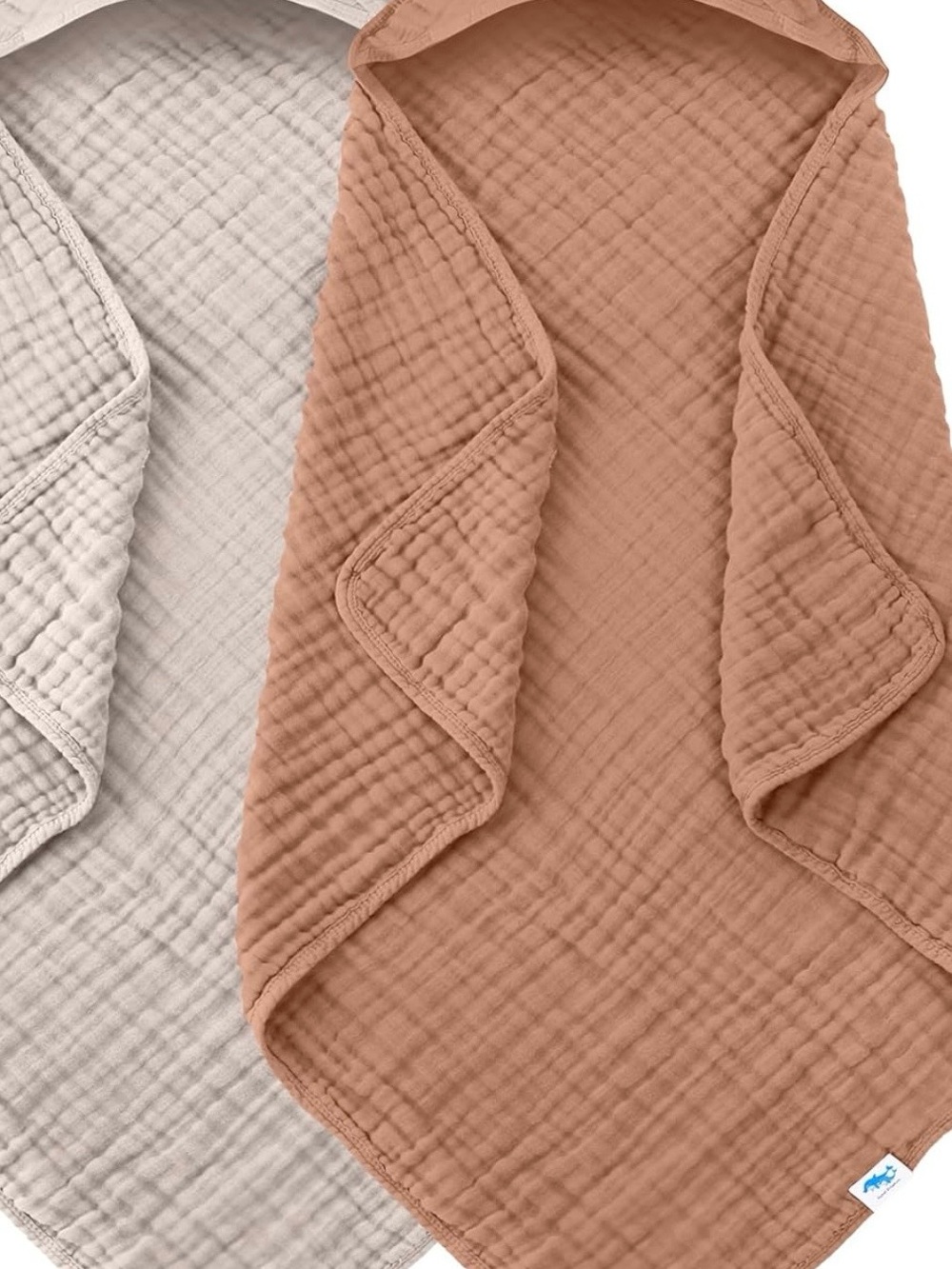 Quilted Muslin Hooded Baby Towel - Dusty Rose & Light Gray